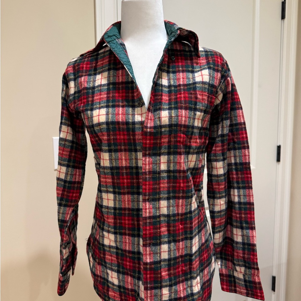 Pendleton Vintage 70s Plaid Wool Board Shirt Loop Collar Flap Pocket red flaw